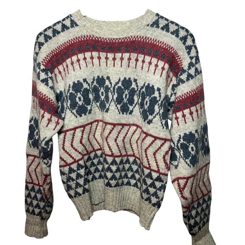 Northern Isles Sweater VTG Nordic Shetland Wool Acrylic Gray Blue Pullover M